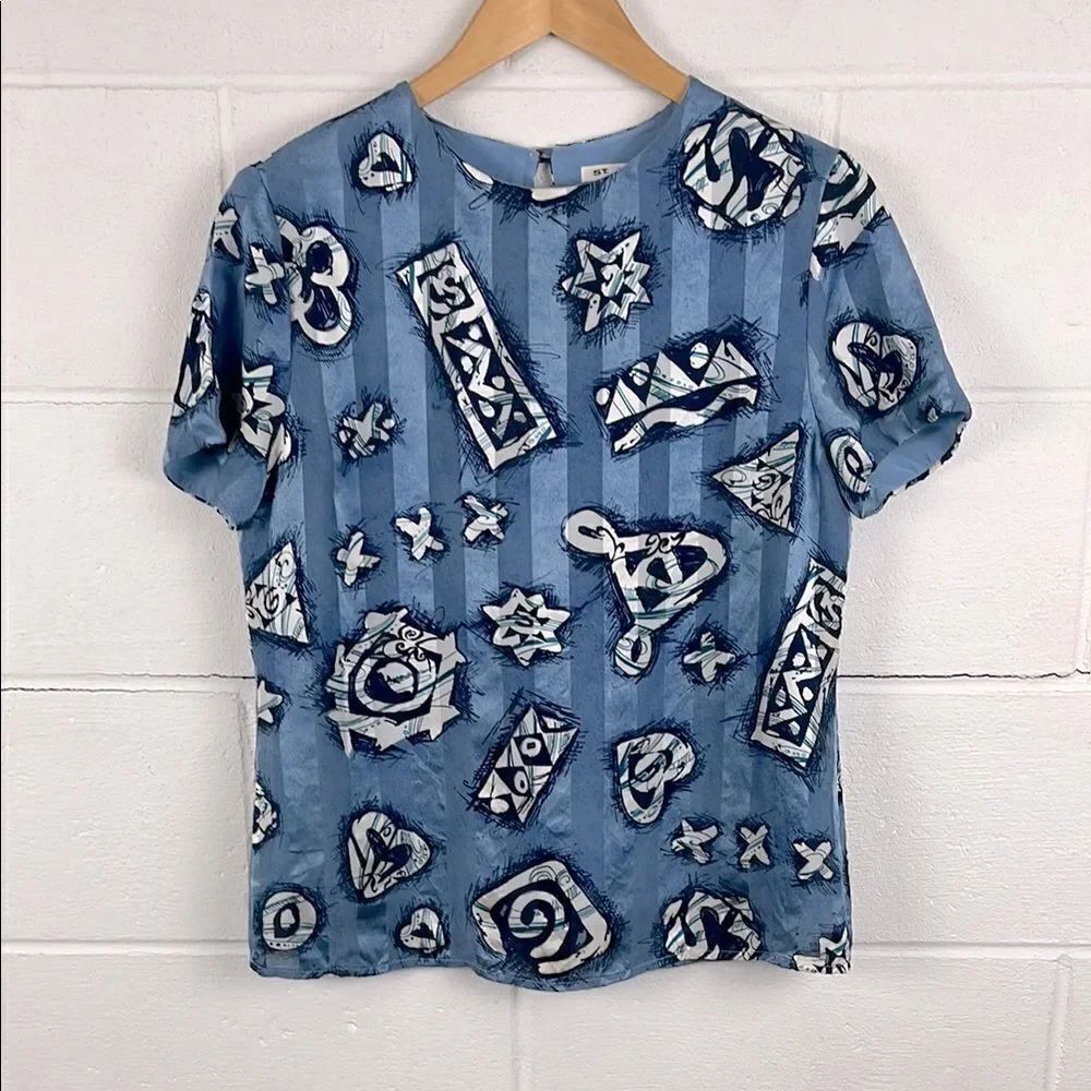St. John vintage abstract silk short sleeve blouse
